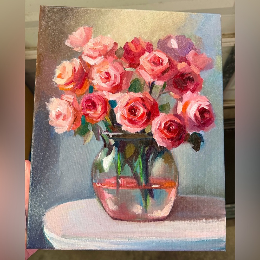 paintings on canvas original «Roses on the table” 14x11, oil on canvas